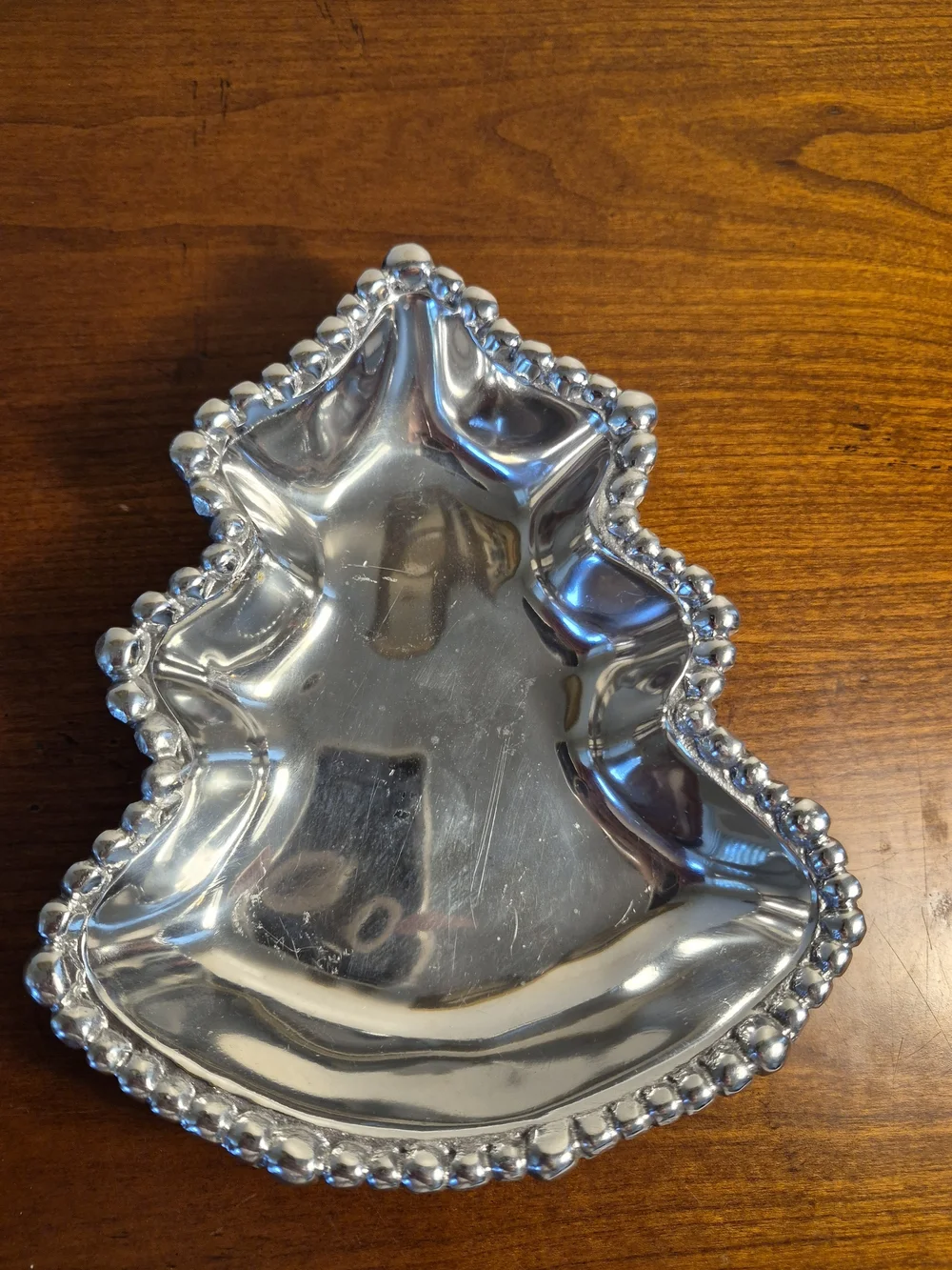 Mini Silver Tree-Shaped Beaded Serving Dish - Festive Snack Tray